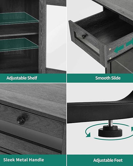 YITAHOME L Shaped Desk with Power Outlets & LED Lights, Reversible Computer Desk with Drawer & File Cabinet, Corner Office Desk with Monitor Stand, L-Shaped Gaming Desk, Grey - LeafyLoom