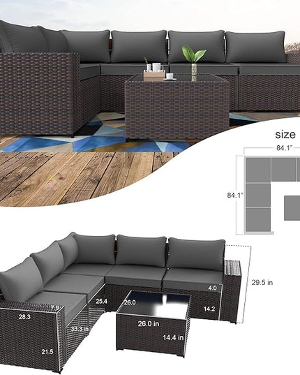 Kullavik 6PCS Outdoor Patio Furniture Set PE Wicker Rattan Sectional Sofa Patio Conversation Sets,Grey - LeafyLoom