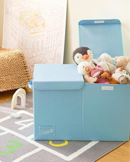GRANNY SAYS Toy Chest with Lids, Foldable Toy Storage Organizer with Handles, Stuffed Animal Storage for Nursery Room Playroom, Living Room, Large Toy Box for Boys and Girls, Light Blue - LeafyLoom