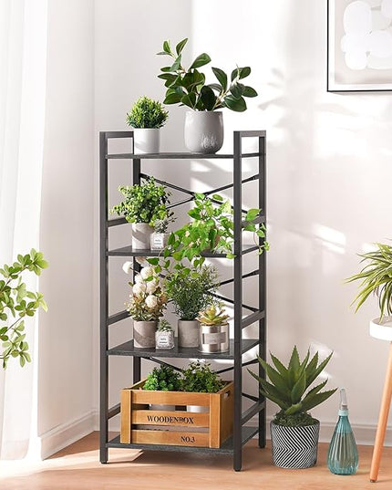 Yoobure 4 Tier Bookshelf - Small Book Shelf Industrial Bookcase, Narrow Book Case Book Storage Organizer for CD/Movie/Book, Bookshelves for Bedroom Office Living Room Charcoal Gray - LeafyLoom
