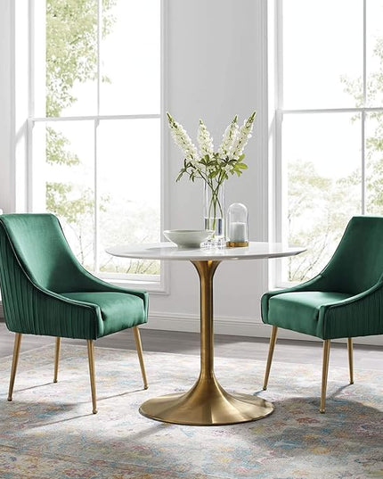 Modway Discern Pleated Back Upholstered Performance Velvet Dining Chair Set of 2, Green - LeafyLoom