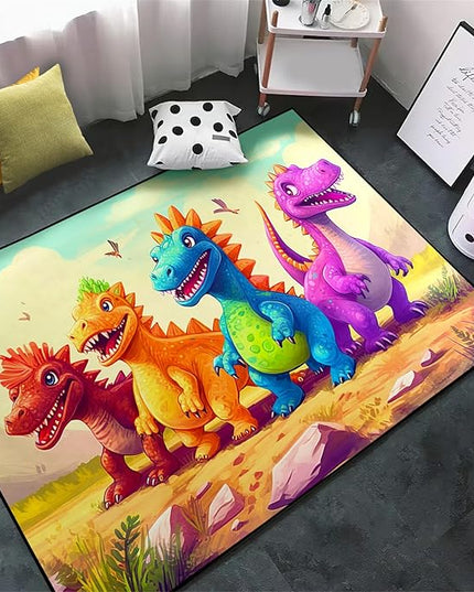 Dinosaur Rugs for Boys Bedroom - Cartoon Dinosaur Rug Dinosaur Carpet Playroom Mat for Kids Room Colorful Cute Dino Rug for Room Kids Carpet for Bedroom,3'×5' - LeafyLoom
