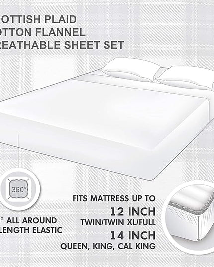 Comfort Spaces Cotton Flannel Breathable Warm Deep Pocket Sheets with Pillow Case Bedding, King, Red Plaid Scottish Plaid 4 Piece - LeafyLoom