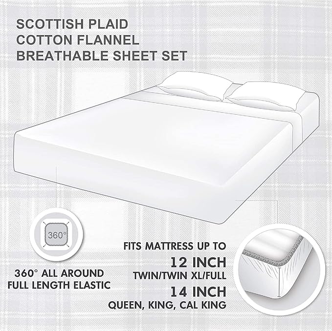 Comfort Spaces Cotton Flannel Breathable Warm Deep Pocket Sheets with Pillow Case Bedding, King, Red Plaid Scottish Plaid 4 Piece - LeafyLoom