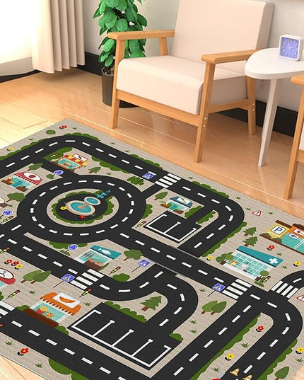 Analog ABC Kids Rug Playroom Car Rug Play Mat City Life Road Rug for Cars Fun City Map for Carpet for Bedroom Boys (78 * 118 inches, Evening City) - LeafyLoom