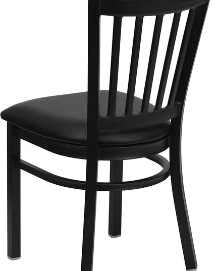 Flash Furniture 4 Pack HERCULES Series Black Vertical Back Metal Restaurant Chair - Black Vinyl Seat - LeafyLoom