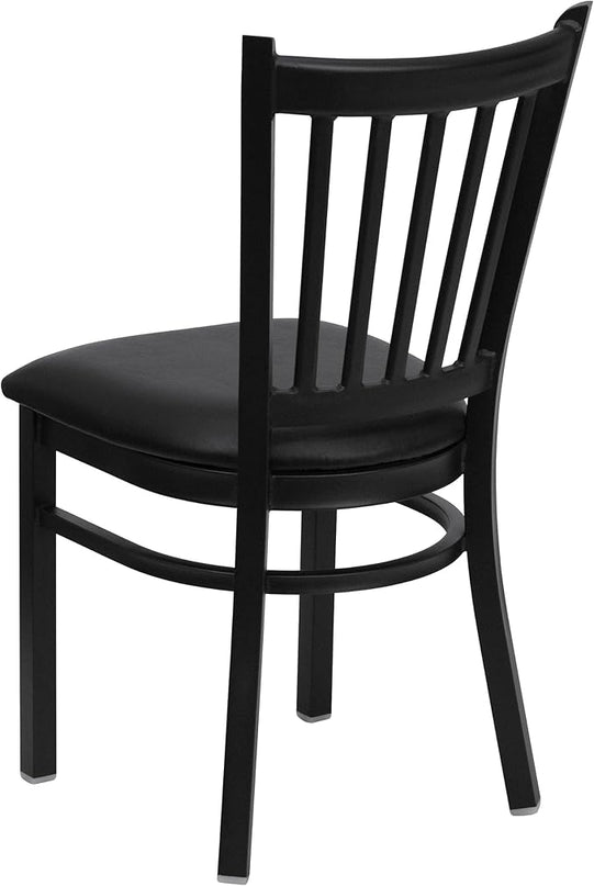 Flash Furniture 4 Pack HERCULES Series Black Vertical Back Metal Restaurant Chair - Black Vinyl Seat - LeafyLoom