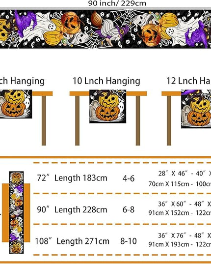Halloween Table Runner 90 Inches Long Pumpkin Black Cat Halloween Table Runners Happy Halloween Boo Ghost Theme Decor for Kitchen Dining Table Home Party Decorations Unibyby