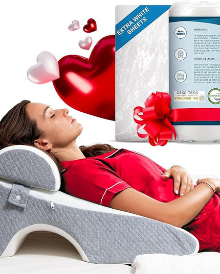 Bed Wedge Pillow 10 inch | Memory Foam Wedge Pillow for Sleeping | Triangle Pillow Wedge | Acid Reflux Pillow | Post-Surgery Support Cushion | Back, Head, Knee, Elbow Support | Pregnancy Pillow - LeafyLoom