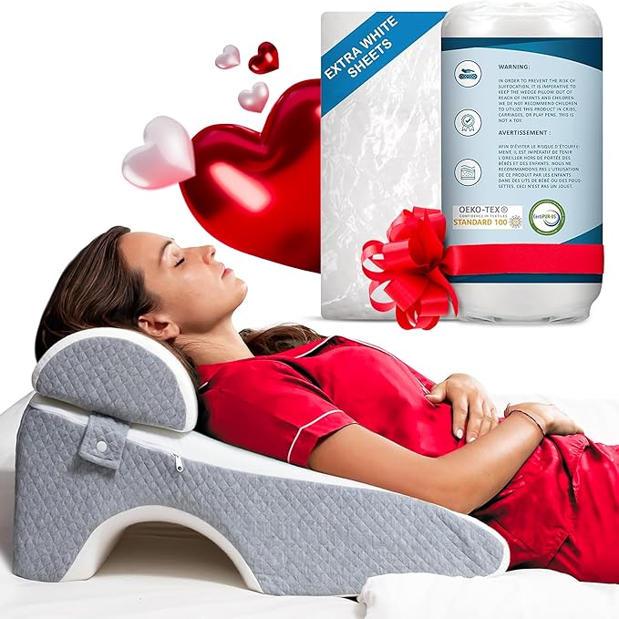 Bed Wedge Pillow 10 inch | Memory Foam Wedge Pillow for Sleeping | Triangle Pillow Wedge | Acid Reflux Pillow | Post-Surgery Support Cushion | Back, Head, Knee, Elbow Support | Pregnancy Pillow - LeafyLoom