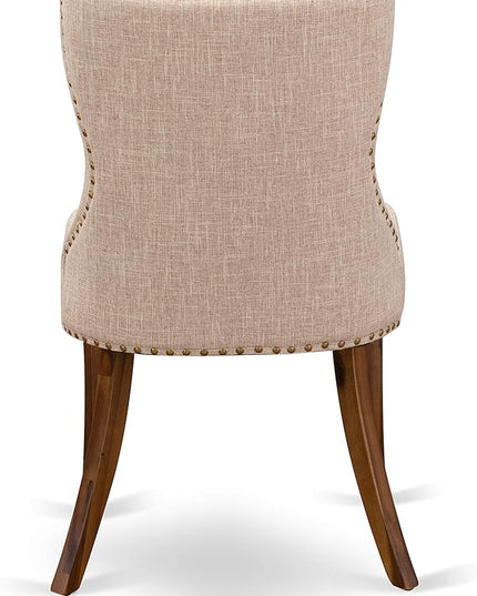 East West Furniture AMSI3-AWA-04 3 Piece Dining Set for Small Spaces Contains a Round Kitchen Table with Pedestal and 2 Light Tan Linen Fabric Parson Chairs, 36x36 Inch - LeafyLoom