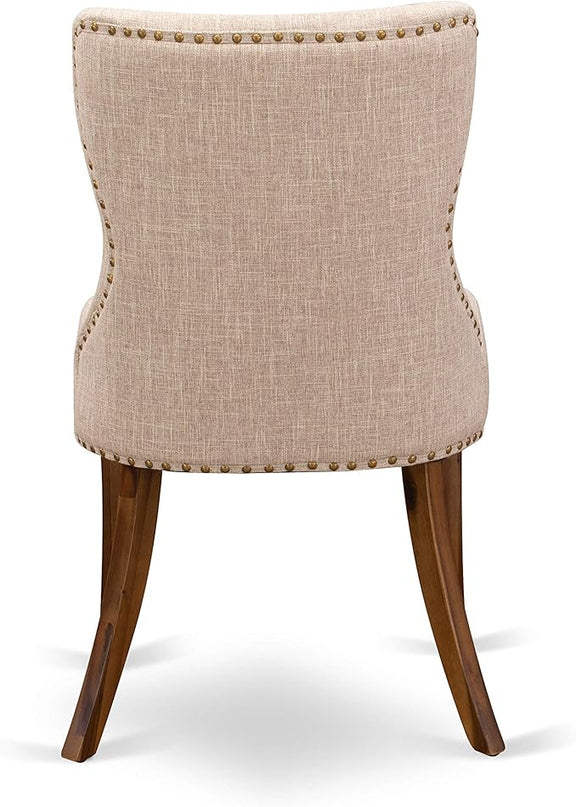 East West Furniture AMSI3-AWA-04 3 Piece Dining Set for Small Spaces Contains a Round Kitchen Table with Pedestal and 2 Light Tan Linen Fabric Parson Chairs, 36x36 Inch - LeafyLoom