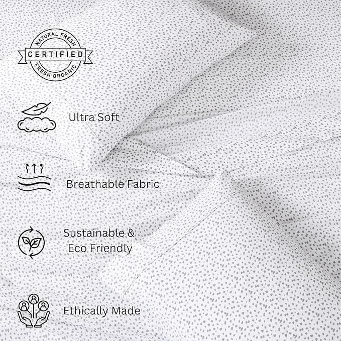 LANE LINEN 100% Organic Cotton Queen Sheet Set, 4Pc Cotton Sheets Queen Size Bed set, Soft & Breathable Percale Weave, Deep Pocket Queen Sheets, Hotel-Quality Bed Sheets Queen Size - Haze Grey - LeafyLoom