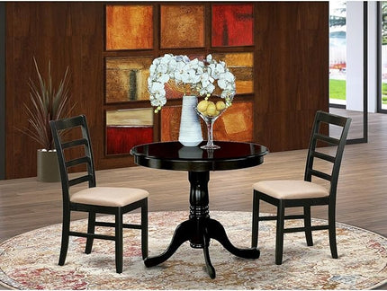 East West Furniture ANPF3-CAP-C 3 Piece Room Furniture Set Contains a Round Kitchen Table with Pedestal and 2 Linen Fabric Upholstered Dining Chairs, 36x36 Inch - LeafyLoom