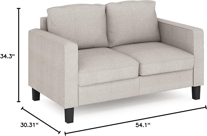 Furinno Bayonne Modern Upholstered Loveseat/Sofa Couch for Living Room, Fog - LeafyLoom