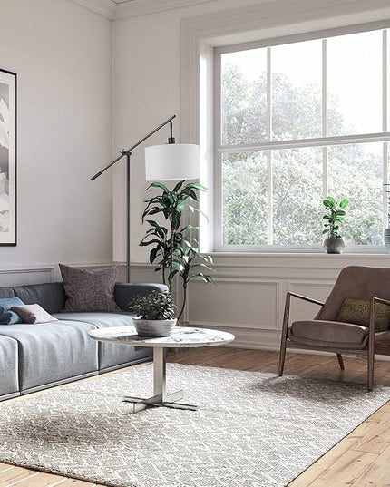 Globe Electric 67525 Avellino 66" Floor Lamp, Matte Black, White Linen Shade, Stepless Rotary Dimmer Switch on Socket - LeafyLoom