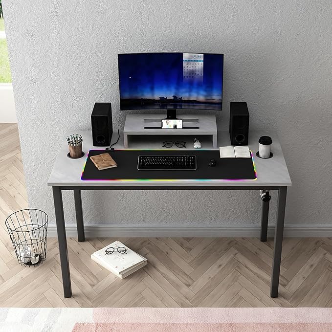 Need Gaming Desk- 47" All-in-one Gamer Computer Table with Headphone Hook/Cup Holder, Professional Game PC Workstation, AC14-12060LBPRO-ND - LeafyLoom