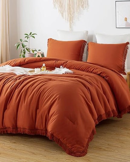 Andency California King Comforter Set Burnt Orange - 3 Pieces Cal King Boho Terracotta Lightweight Bedding Comforter Sets, Oversized All Season Soft Bed Set (104x96In Comforter & 2 Pillowcases) - LeafyLoom