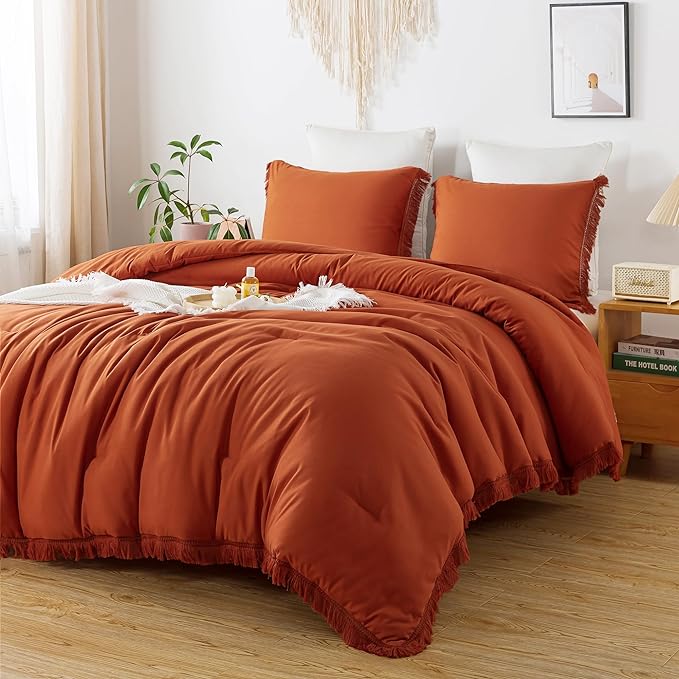 Andency California King Comforter Set Burnt Orange - 3 Pieces Cal King Boho Terracotta Lightweight Bedding Comforter Sets, Oversized All Season Soft Bed Set (104x96In Comforter & 2 Pillowcases) - LeafyLoom