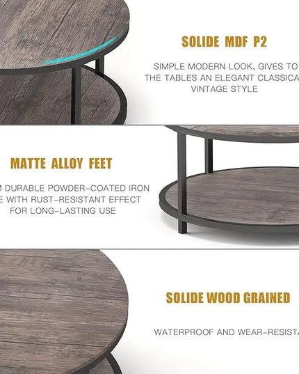 NSdirect Round Coffee Table,36" Coffee Table for Living Room,2-Tier Rustic Wood Desktop with Storage Shelf Modern Design Home Furniture(Light Walnut) - LeafyLoom