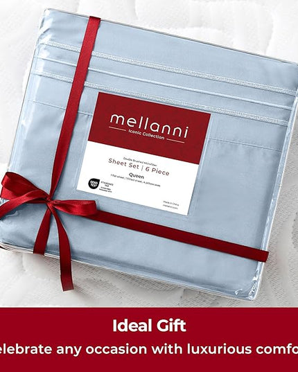 Mellanni Split King Sheets Set - 7 PC Iconic Collection Bedding Sheets & Pillowcases - Soft, Cooling Bed Sheets - Deep Pocket up to 16 inch - 7 PC (Split King, Blue Hydrangea w/Extra Pillow Cases) - LeafyLoom
