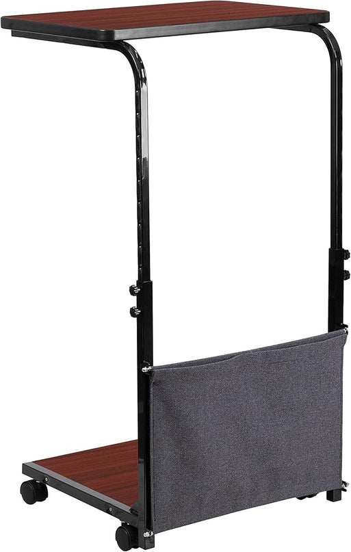 Flash Furniture Charger Mobile Sit-Down, Stand-Up Mahogany Computer Ergonomic Desk with Removable Pouch (Adjustable Range 27'' - 46.5'') - LeafyLoom