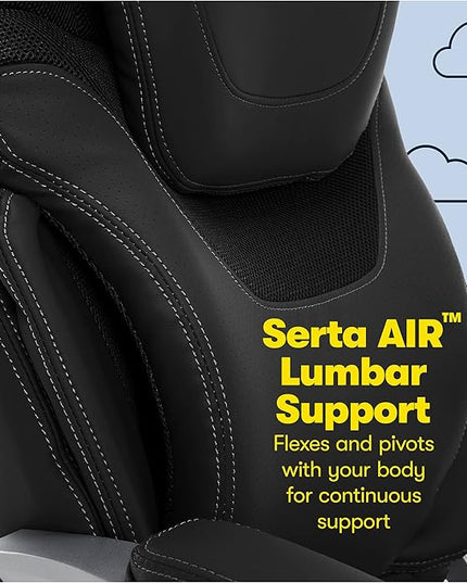 Serta Bryce Executive Office Chair, Ergonomic Computer DeskChair with Patented AIR Lumbar Technology, Comfortable Layered Body Pillows for Cushioning, SertaQuality Foam, Bonded Leather, Black - LeafyLoom