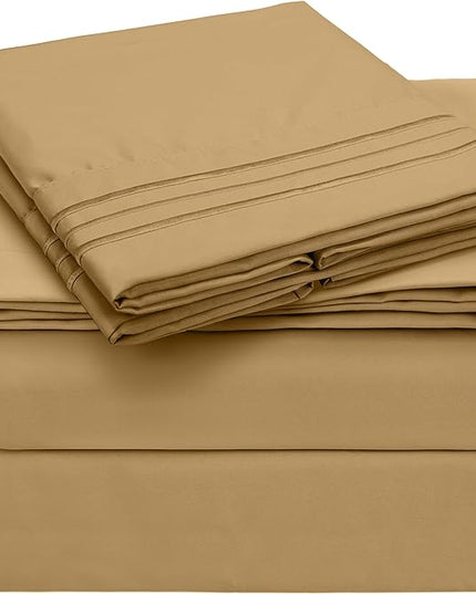 Mellanni California King Sheets Set - 4 PC Iconic Collection Bedding Sheets & Pillowcases - Hotel Luxury, Extra Soft, Cooling Bed Sheets - Deep Pocket up to 16 inch (Cal King, Gold) - LeafyLoom
