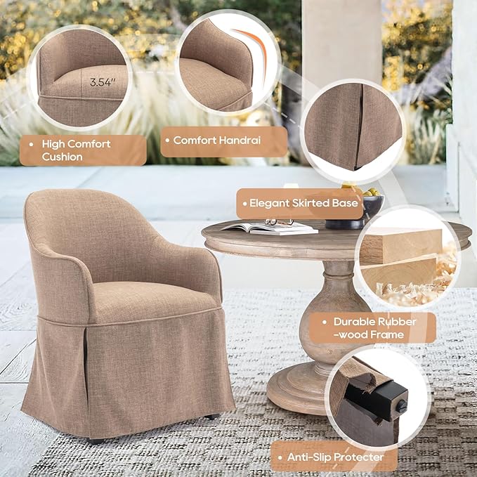 COLAMY Modern Accent Dining Chair, Barrel Accent Armchair, 20 Inch Dining Chair with Cover, Dining Chair with Back for Kitchen,Dining Room,Camel - LeafyLoom