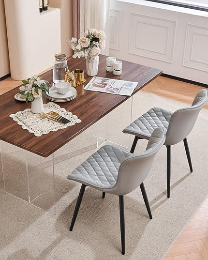 Kidol & Shellder Gray Dining Chairs Modern Upholstered Dining Room Chairs Leather Armless Chairs Set of 2 for Living Room Kitchen Bedroom, 3 Mins Quick Assembly - LeafyLoom