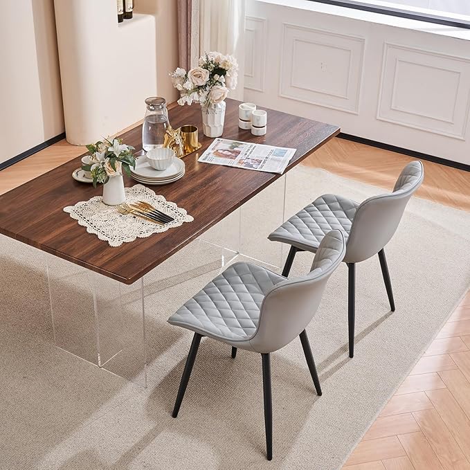 Kidol & Shellder Gray Dining Chairs Modern Upholstered Dining Room Chairs Leather Armless Chairs Set of 2 for Living Room Kitchen Bedroom, 3 Mins Quick Assembly - LeafyLoom