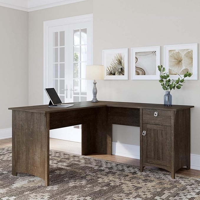 Bush Furniture Salinas L-Shaped Desk with Storage | Study Table with Drawers & Cabinets | Home Office Computer Desk in Ash Brown - LeafyLoom