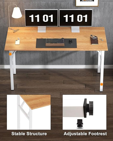 Need Computer Desk Office Desk 62 inches Folding Table with BIFMA Certification Conference Table Workstation,Teak White - LeafyLoom