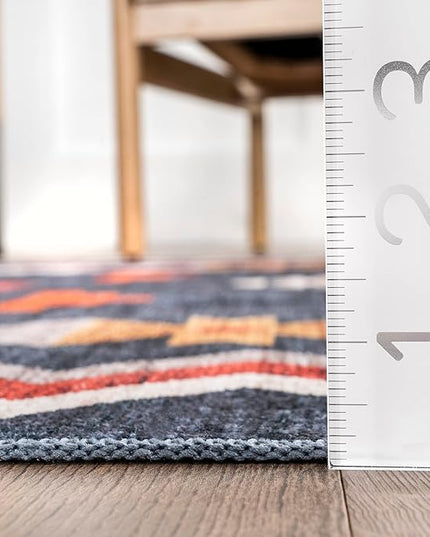 nuLOOM Jayde Machine Washable Southwestern Diamond Ultra Thin Area Rug, 5x8, Navy - LeafyLoom