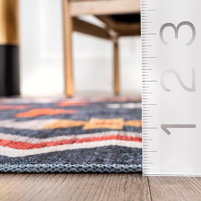 nuLOOM Jayde Machine Washable Southwestern Diamond Ultra Thin Area Rug, 5x8, Navy - LeafyLoom