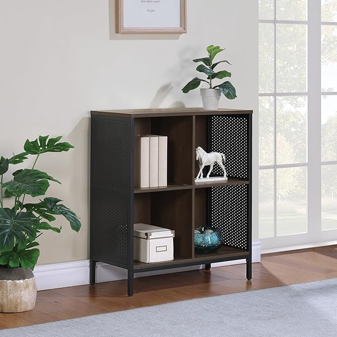 OSP Home Furnishings Ace Contemporary Modern Storage Cube Bookcase, 4 Cubes, Ozark Ash Finish - LeafyLoom