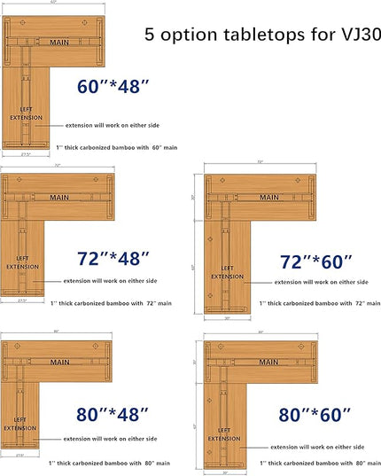 VWINDESK 60 x 30 x 1 Inch 100% Solid Bamboo Desk Table Top Only,for Standing Desk Home Office Desk with 60mm grommets(Right Angle) - LeafyLoom