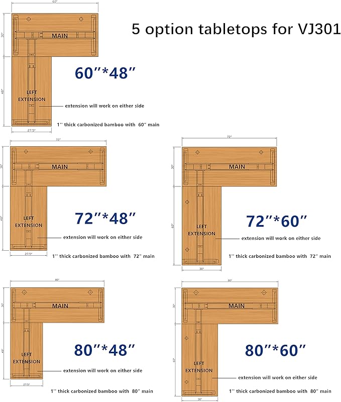 VWINDESK 60 x 30 x 1 Inch 100% Solid Bamboo Desk Table Top Only,for Standing Desk Home Office Desk with 60mm grommets(Right Angle) - LeafyLoom
