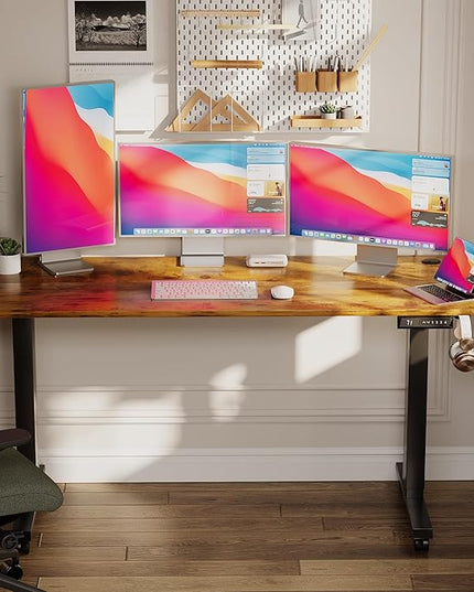 Electric Standing Desk 55 Inch, Ergonomic Height Adjustable Table with T-Shaped Metal Bracket Modern Computer Workstations for Home Office, Rustic Brown - LeafyLoom