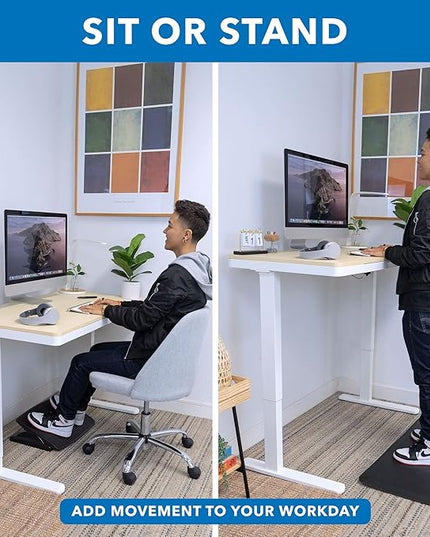 Mount-It! 47.2" Wide x 28.3" Deep Electric Height Adjustable Desk, Ergonomic Standing Workspace, Height Adjustment up to 46.5" Tall, Large Desktop, USB Ports, Drawer, Home Office, White, Maple Top - LeafyLoom