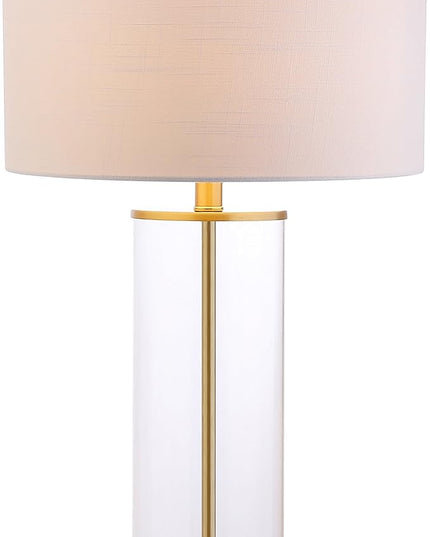 JONATHAN Y JYL2005A Collins 29" Glass LED Table Lamp Modern Contemporary Glam Bedside Desk Nightstand Lamp for Bedroom Living Room Office College Bookcase LED Bulb Included, Clear/Brass Gold - LeafyLoom