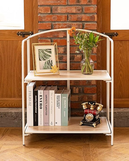 No Assembly Folding Bookshelf for Living Room, 2 Tier White Collapsible Book Shelf for Home Office, Portable Bookcase Storage Organizer - LeafyLoom