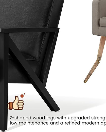 Yaheetech Accent Chair, Armchair with Strong Wood Frame, PU Leather Modern Retro Lounge Chair for Living Room/Lounge/Office/Reception Area, Black, 2 Pieces - LeafyLoom