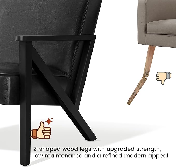 Yaheetech Accent Chair, Armchair with Strong Wood Frame, PU Leather Modern Retro Lounge Chair for Living Room/Lounge/Office/Reception Area, Black, 2 Pieces - LeafyLoom