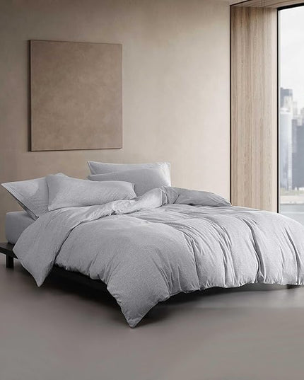 Calvin Klein - Queen Comforter Set, Luxuriously Soft Home Decor, Modern Cotton Melange Jersey Bedding (Grey Blue Heather, Queen) - LeafyLoom