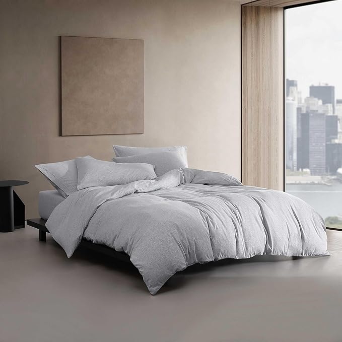 Calvin Klein - King Comforter Set, Luxuriously Soft Home Decor, Modern Cotton Melange Jersey Bedding (Grey Blue Heather, King) - LeafyLoom
