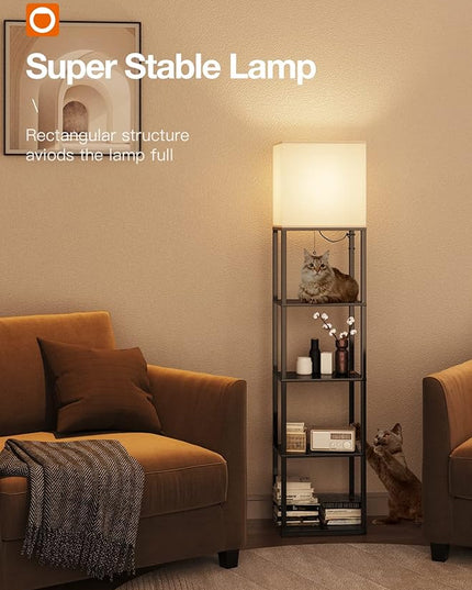 addlon Floor lamp with Shelves Large Size (12''W), 5-Tier Modern Floor lamp with 3 Color Temperatures LED Bulb, Display Shelf lamp for Living Room, Bedroom and Office - Black - LeafyLoom