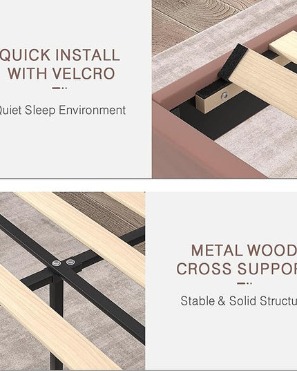 VECELO Full Size Platform Bed Frame with Adjustable Upholstered Headboard, Modern Mattress Foundation,Strong Wood Slat Support, No Box Spring Needed, Easy Assembly - LeafyLoom