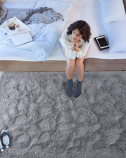 Softlife Grey 4x5.3 Feet Area Rug for Living Room Bedroom Super Soft Shaggy Rugs for Boys Girls Kids Room Fluffy Fuzzy Carpets Long Plush Bedside Rug Nursery Christmas Home Decoration - LeafyLoom