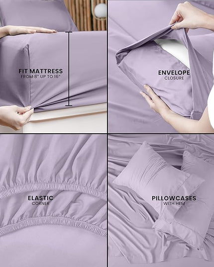 Utopia Bedding Queen Bed Sheets Set - 4 Piece Bedding - Brushed Microfiber - Shrinkage and Fade Resistant - Easy Care (Queen, Lavender) - LeafyLoom